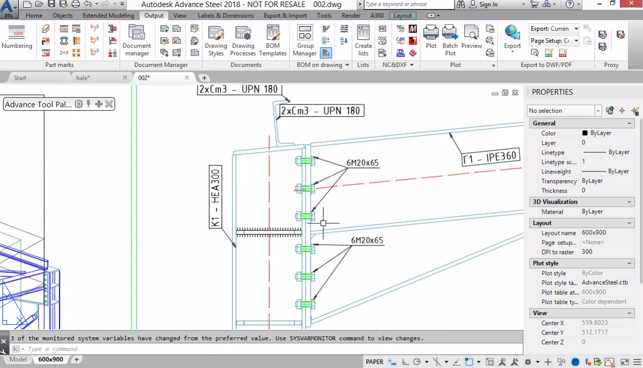 Чертеж на детайл - разрез. AutoCAD палети. 3D детайл