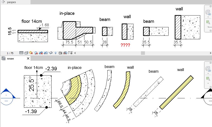 Revit 2019 - дименсии в разрез