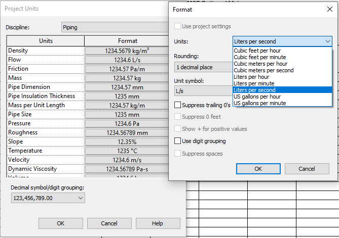 Нови единици за дебит на тръбив в Revit
