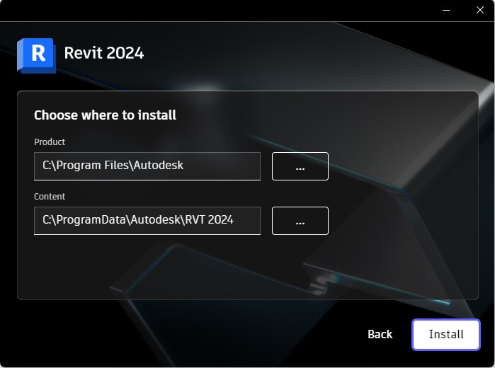 Инсталационен екране на Revit 2024