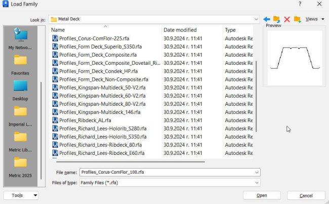 Зареждане в Revit на фамилия за профилна ламарина